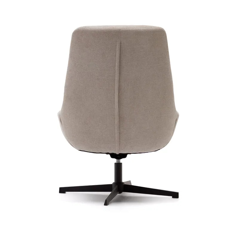 Celida swivel armchair in beige chenille and steel with black finish FSC 100%