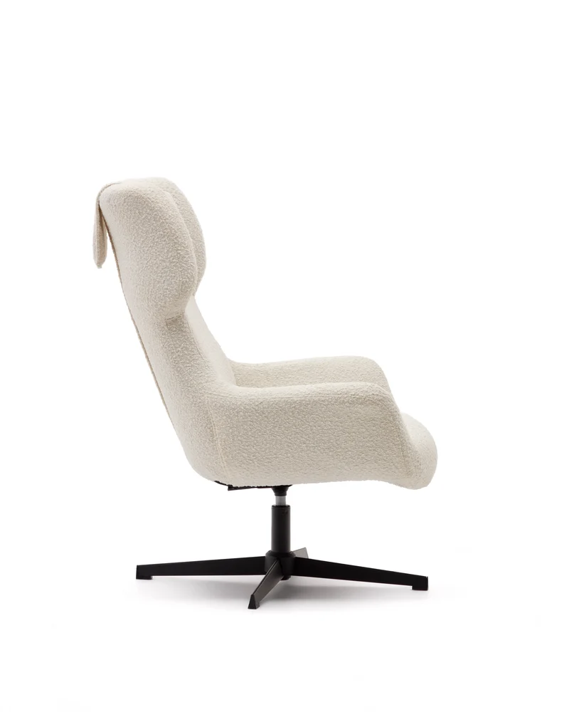 Zalina swivel armchair in white bouclé and steel with black finish FSC 100%