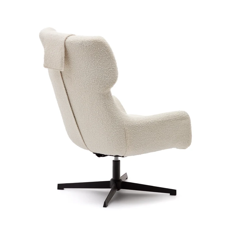 Zalina swivel armchair in white bouclé and steel with black finish FSC 100%