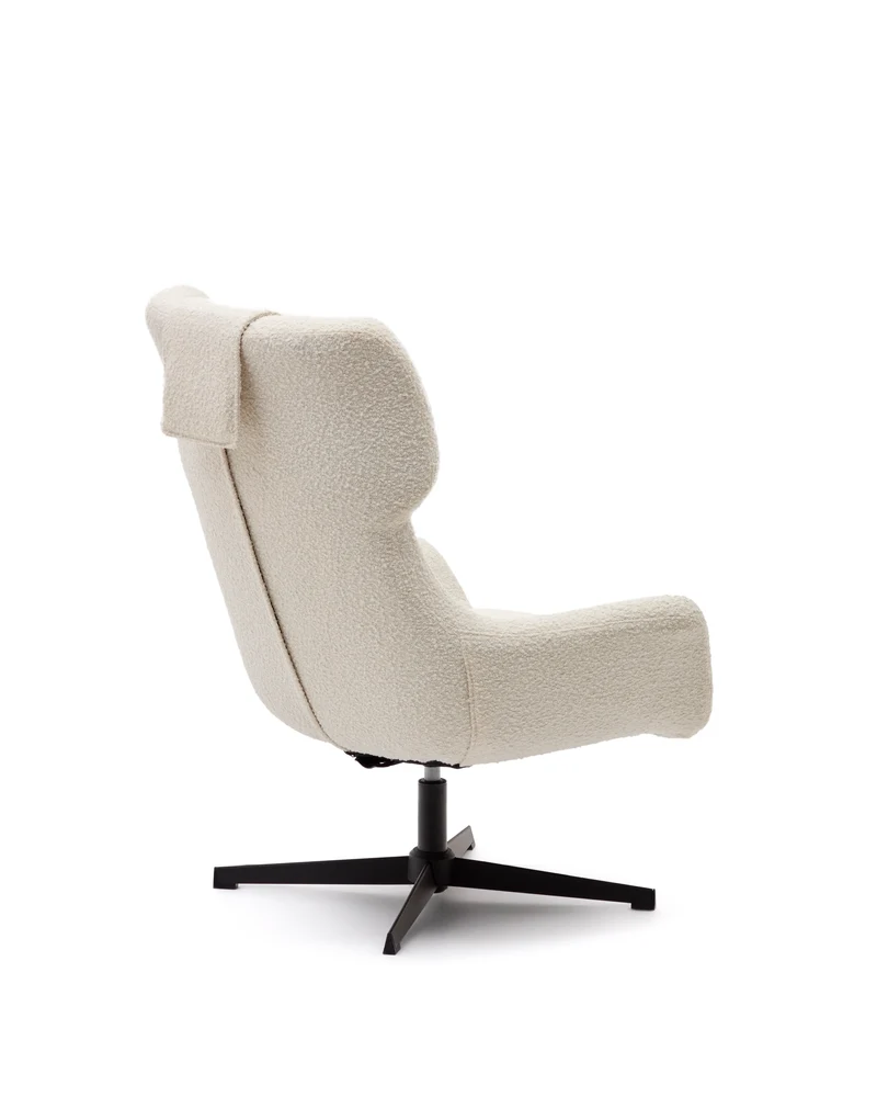 Zalina swivel armchair in white bouclé and steel with black finish FSC 100%