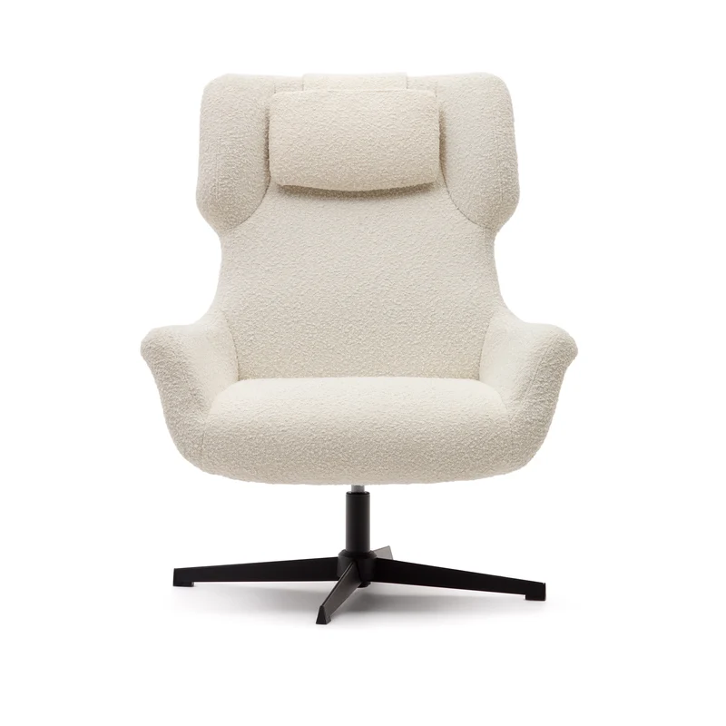 Zalina swivel armchair in white bouclé and steel with black finish FSC 100%