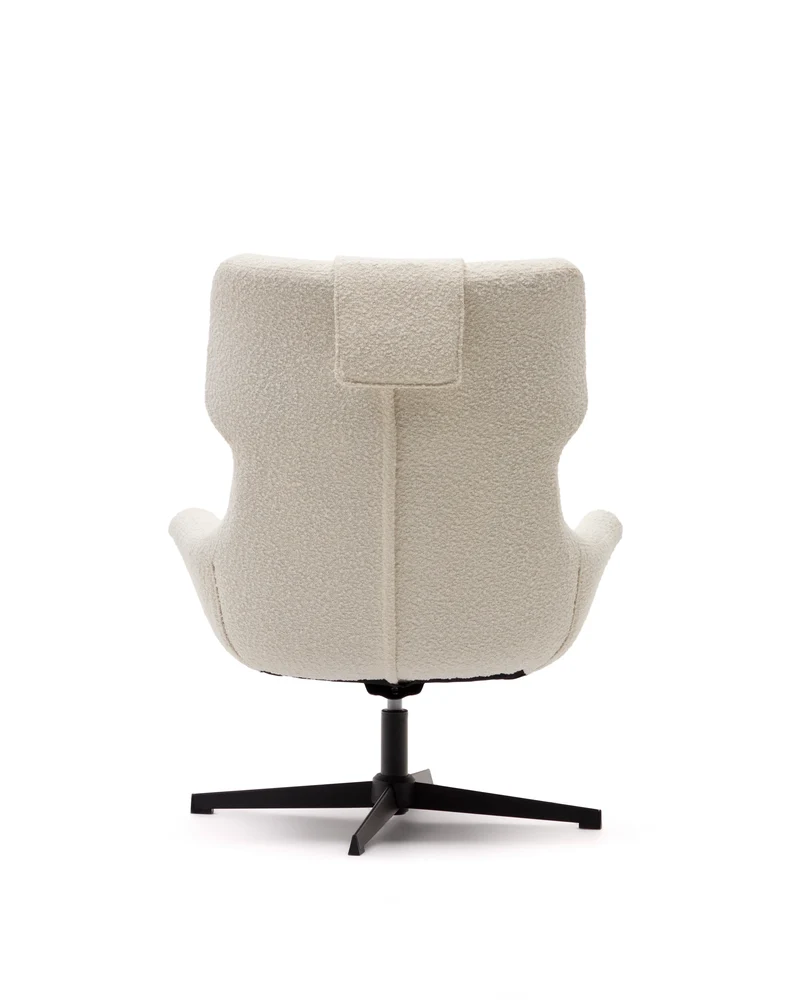 Zalina swivel armchair in white bouclé and steel with black finish FSC 100%