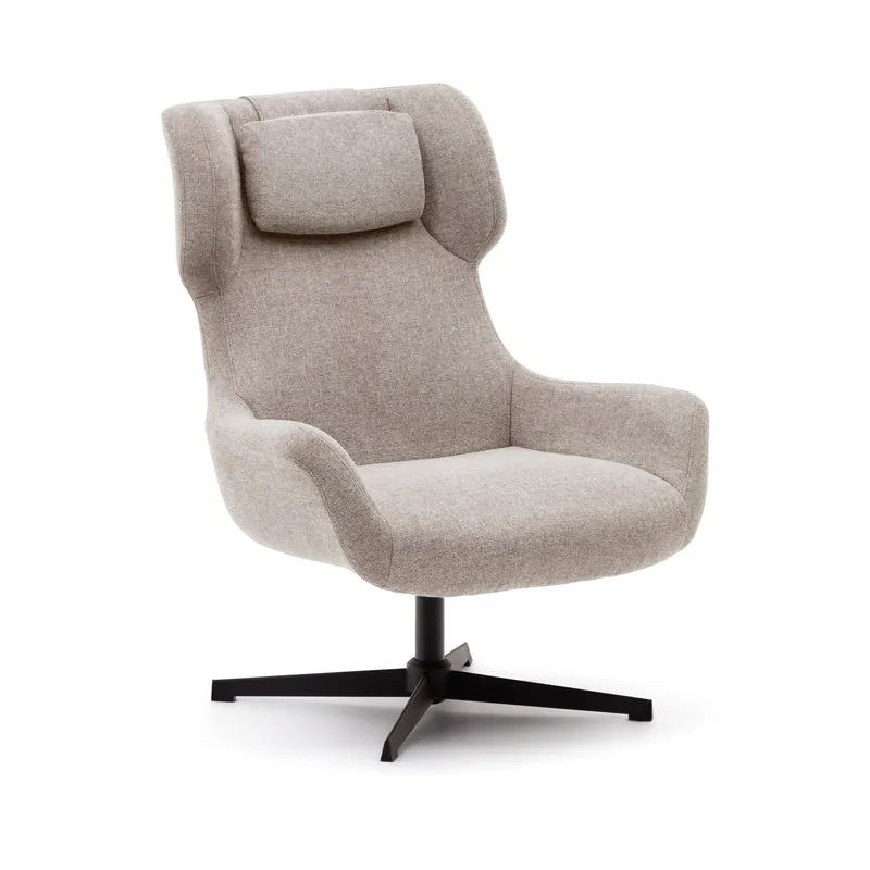 Zalina swivel armchair in beige chenille and steel with black finish FSC 100%