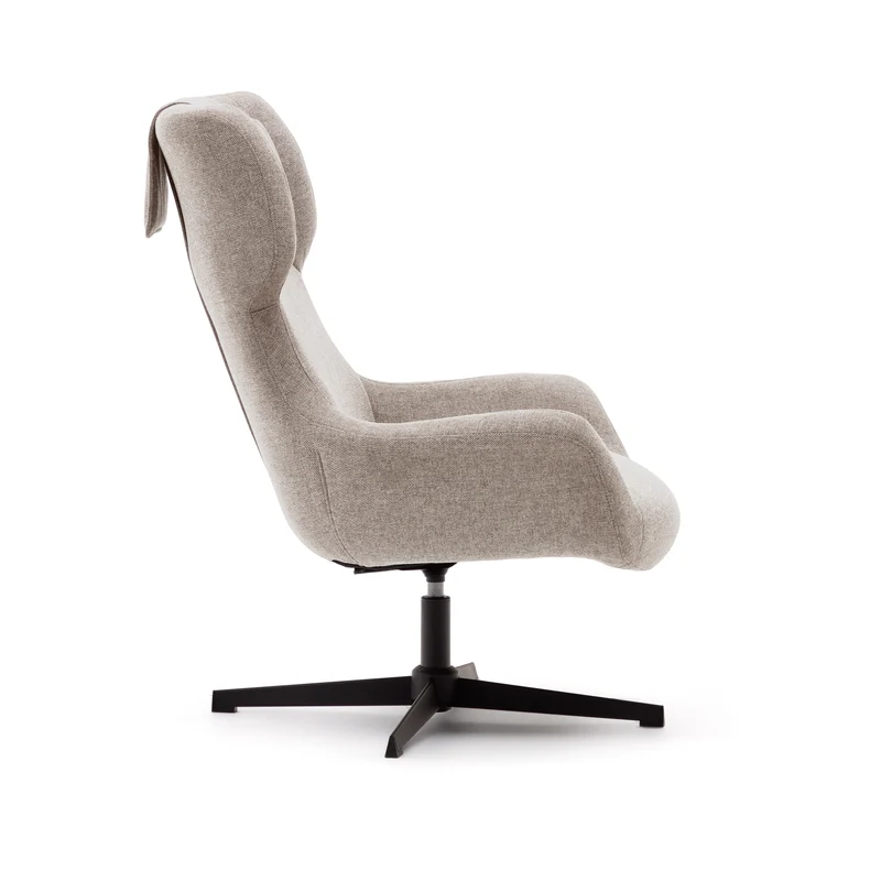 Zalina swivel armchair in beige chenille and steel with black finish FSC 100%