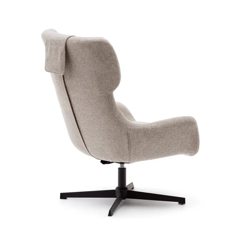 Zalina swivel armchair in beige chenille and steel with black finish FSC 100%