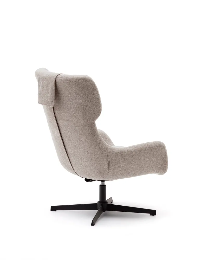 Zalina swivel armchair in beige chenille and steel with black finish FSC 100%
