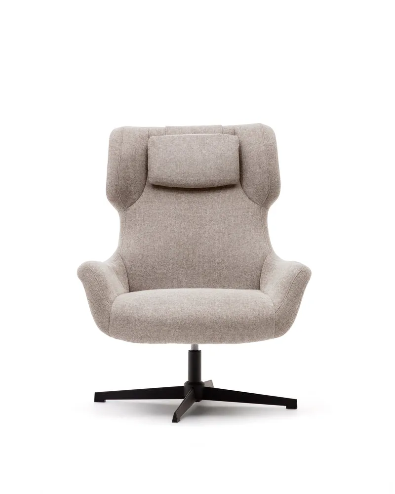 Zalina swivel armchair in beige chenille and steel with black finish FSC 100%