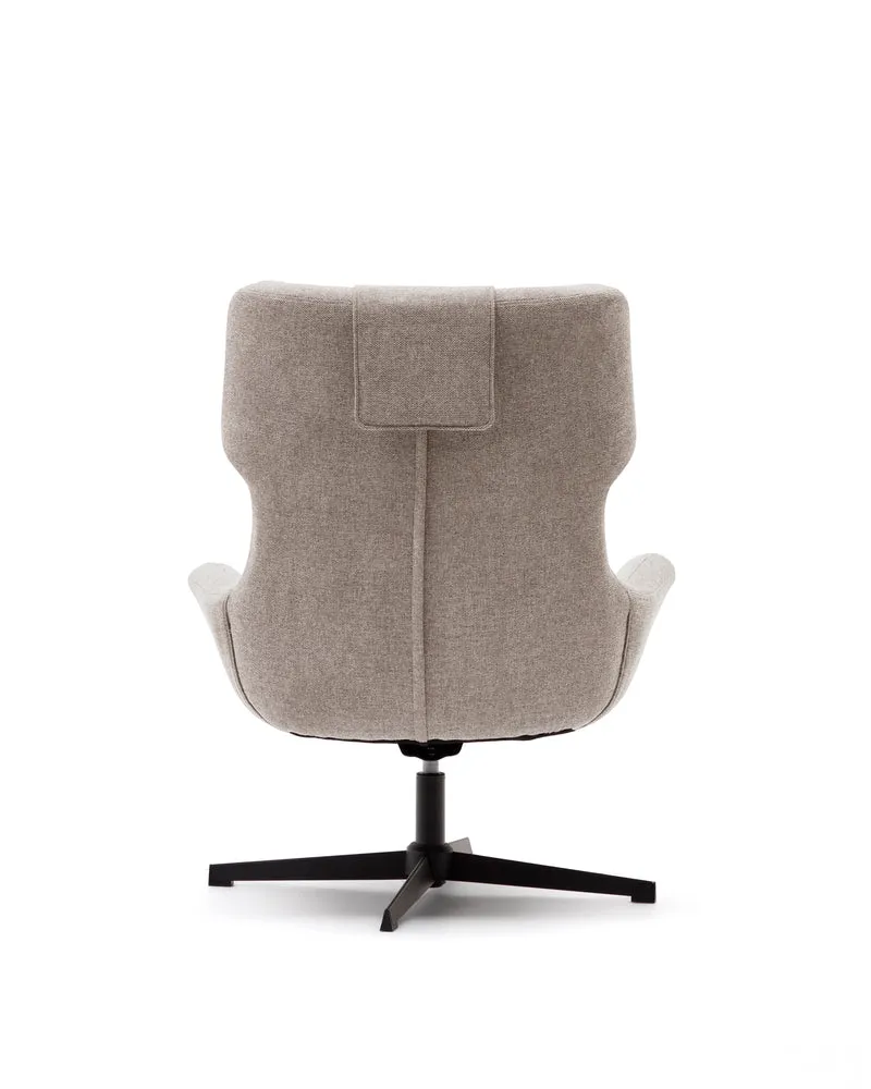Zalina swivel armchair in beige chenille and steel with black finish FSC 100%