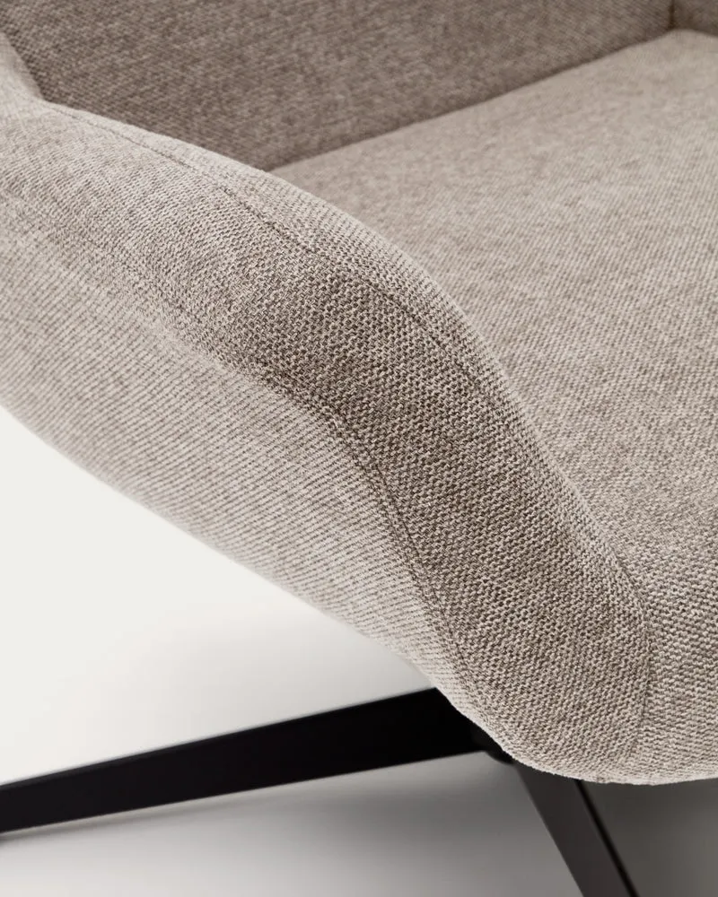 Zalina swivel armchair in beige chenille and steel with black finish FSC 100%