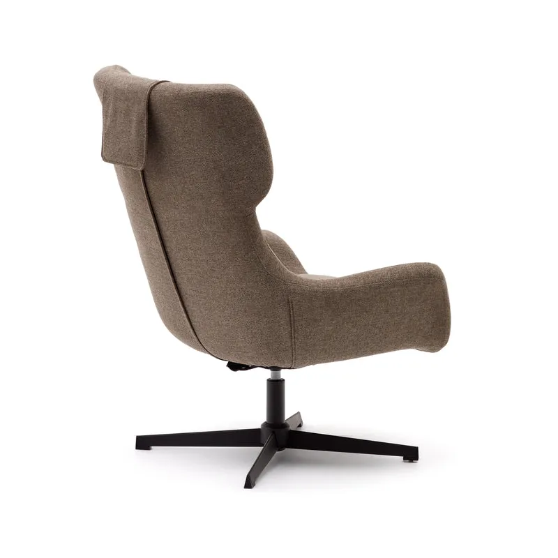 Zalina swivel armchair in light brown chenille and steel with black finish FSC 100%