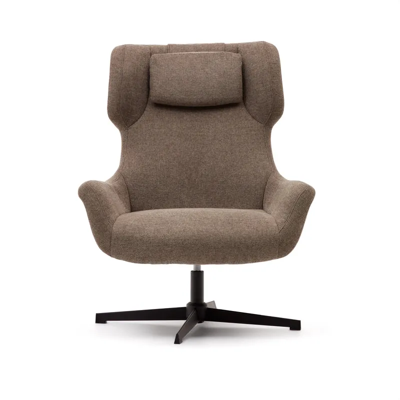 Zalina swivel armchair in light brown chenille and steel with black finish FSC 100%