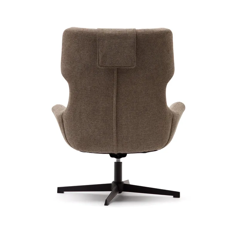 Zalina swivel armchair in light brown chenille and steel with black finish FSC 100%