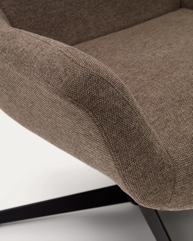 Zalina swivel armchair in light brown chenille and steel with black finish FSC 100%
