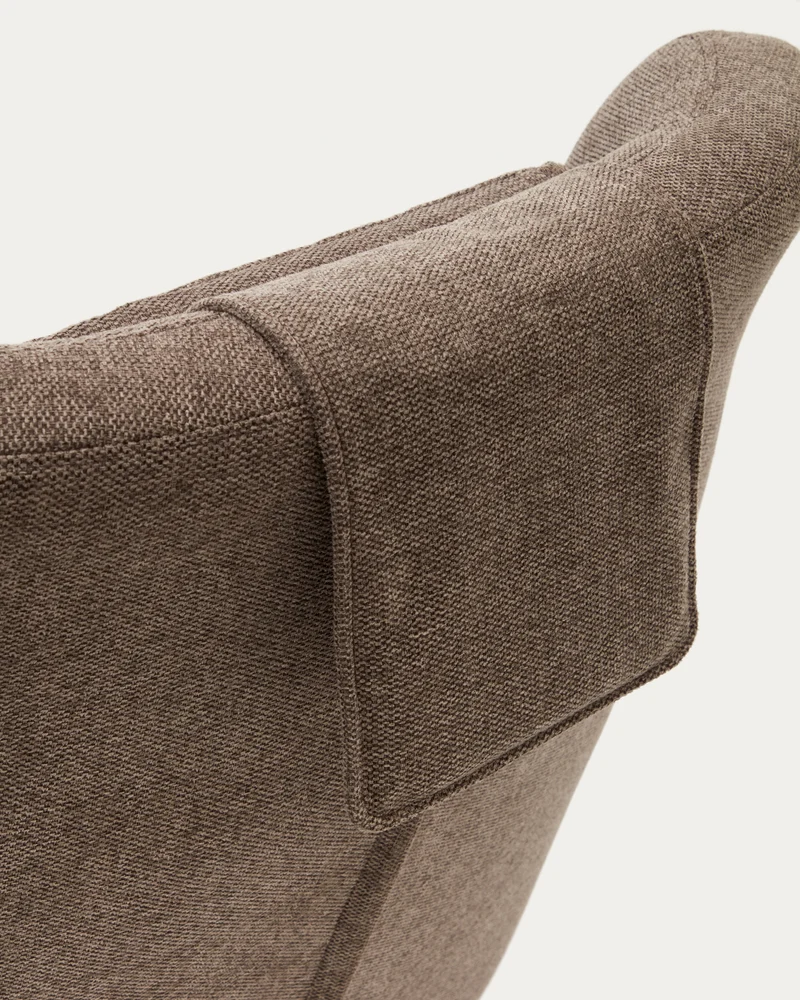 Zalina swivel armchair in light brown chenille and steel with black finish FSC 100%