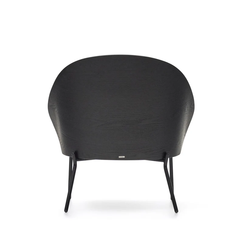 Eamy light grey armchair in an ash wood veneer with a black finish and black metal