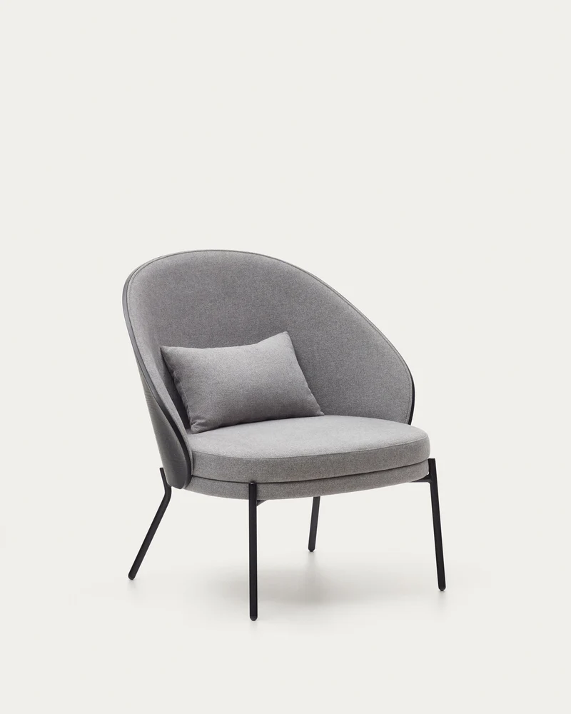 Eamy light grey armchair in an ash wood veneer with a black finish and black metal