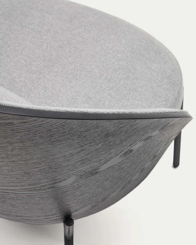 Eamy light grey armchair in an ash wood veneer with a black finish and black metal