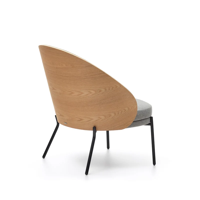 Eamy light grey armchair in an ash wood veneer with a natural finish and black metal