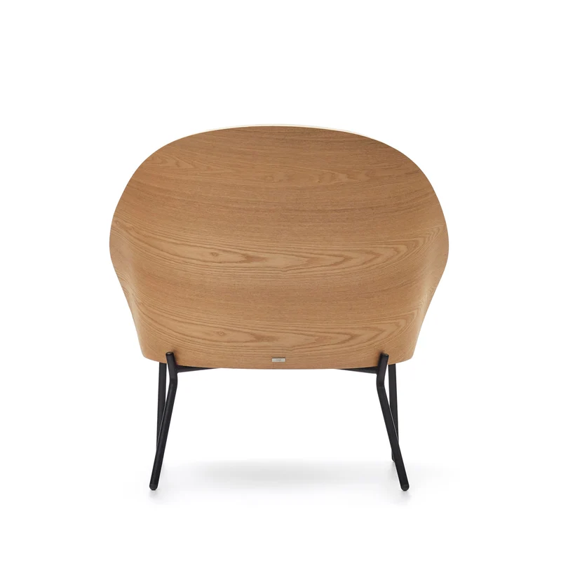 Eamy light grey armchair in an ash wood veneer with a natural finish and black metal