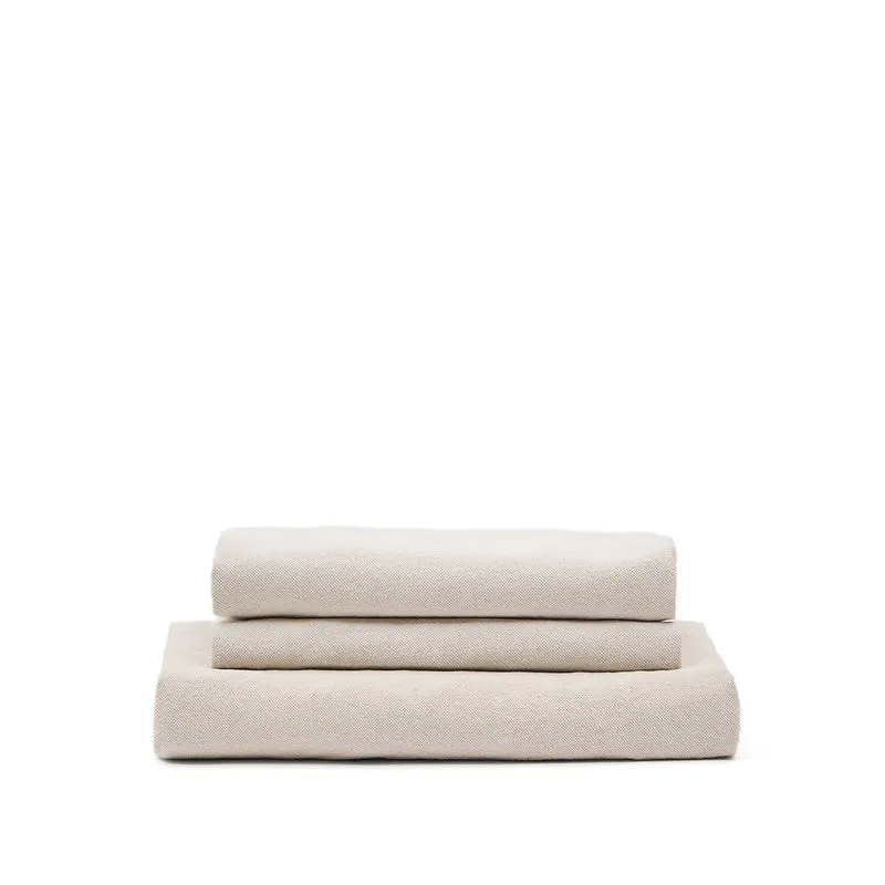 Zenira 3-seater sofa cover with cushions in beige cotton and linen 230cm