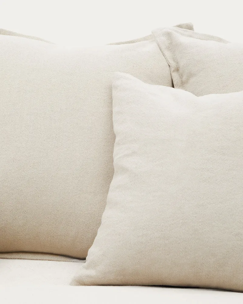 Zenira 3-seater sofa cover with cushions in beige cotton and linen 230cm