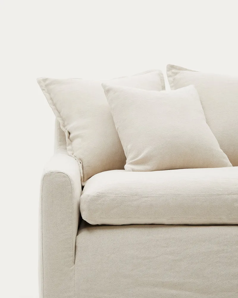Zenira 3-seater sofa with removable cover and cushions in beige cotton and linen 230cm
