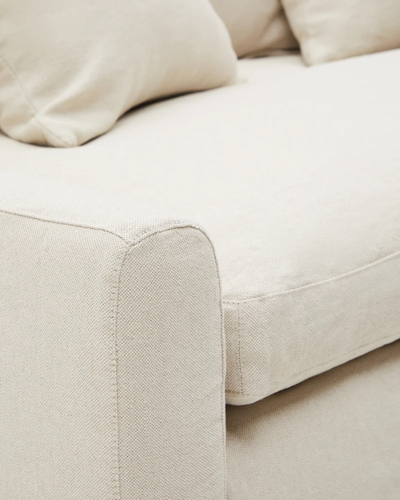 Zenira 3-seater sofa with removable cover and cushions in beige cotton and linen 230cm