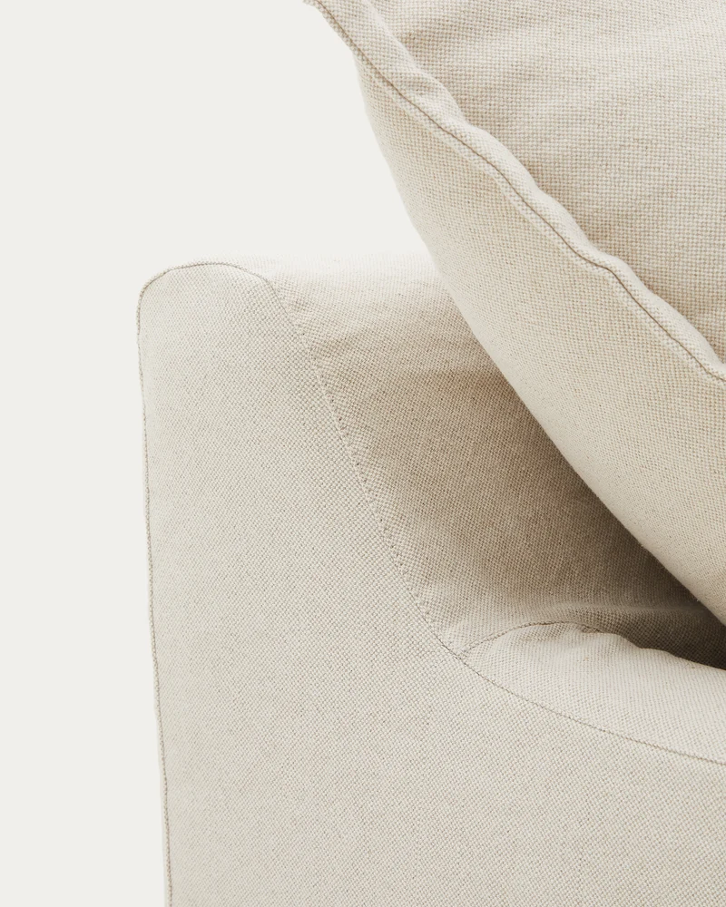Zenira 3-seater sofa with removable cover and cushions in beige cotton and linen 230cm