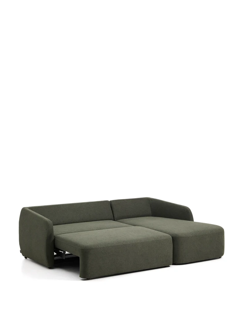 Laira 3-seater sofa bed with right chaise longue in dark green chenille 246cm FSC Mix Credit