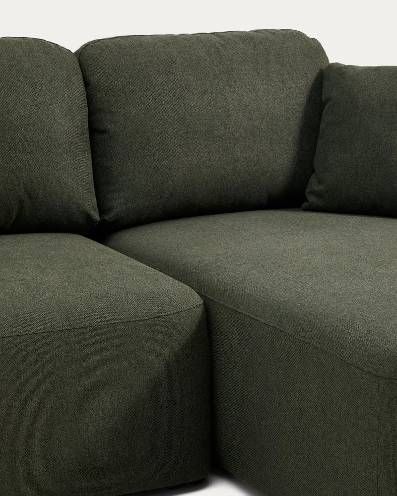 Laira 3-seater sofa bed with right chaise longue in dark green chenille 246cm FSC Mix Credit