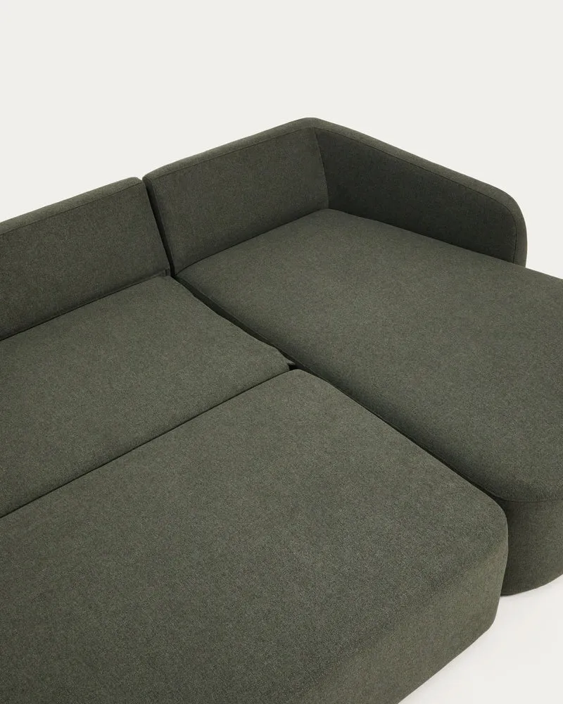 Laira 3-seater sofa bed with right chaise longue in dark green chenille 246cm FSC Mix Credit