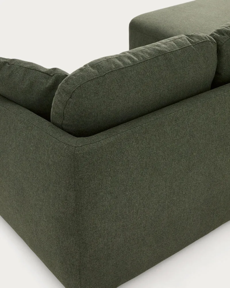 Laira 3-seater sofa bed with right chaise longue in dark green chenille 246cm FSC Mix Credit