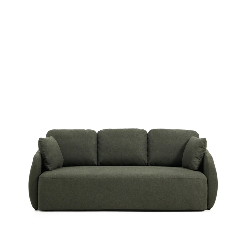 Laira 3-seater sofa bed in dark green chenille 218cm FSC Mix Credit