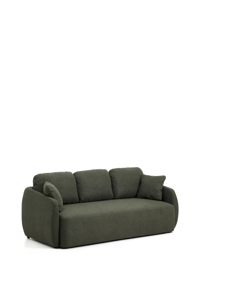 Laira 3-seater sofa bed in dark green chenille 218cm FSC Mix Credit