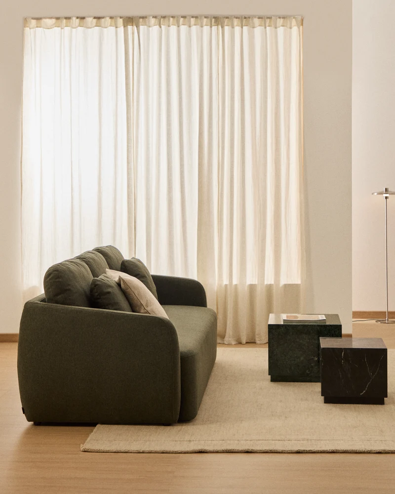Laira 3-seater sofa bed in dark green chenille 218cm FSC Mix Credit