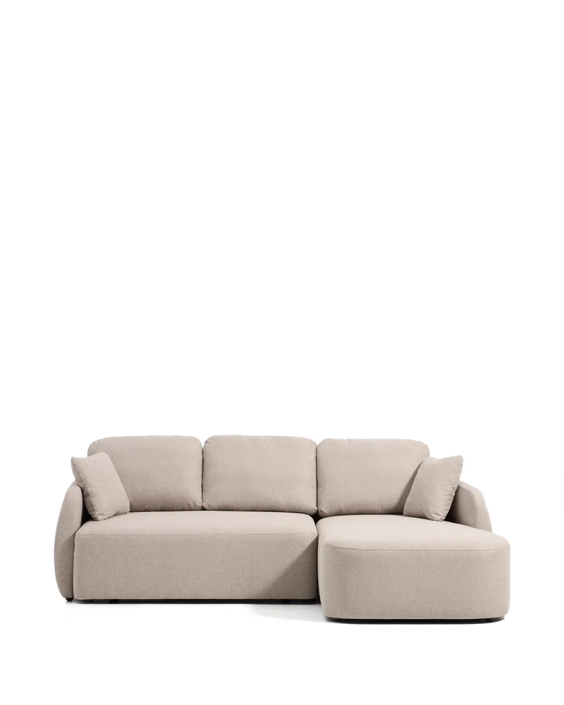 Laira 3-seater sofa bed with right chaise longue in beige chenille 246cm FSC Mix Credit