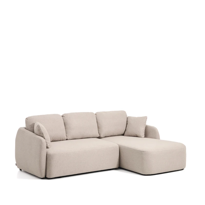 Laira 3-seater sofa bed with right chaise longue in beige chenille 246cm FSC Mix Credit