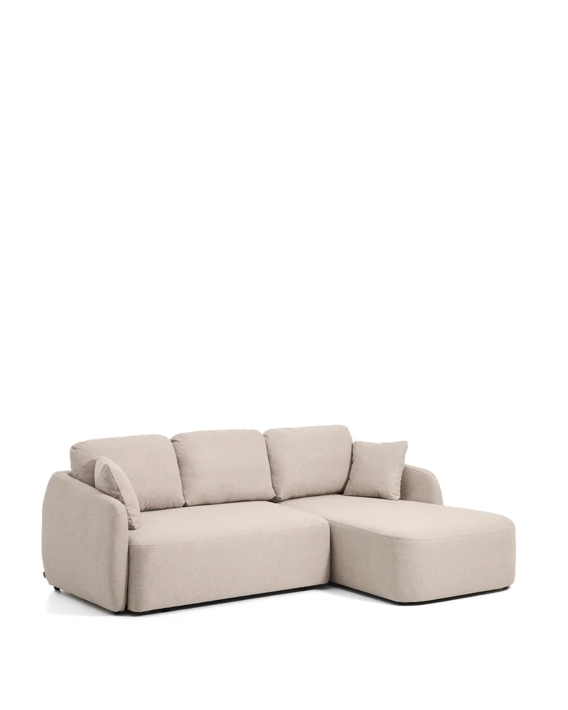 Laira 3-seater sofa bed with right chaise longue in beige chenille 246cm FSC Mix Credit