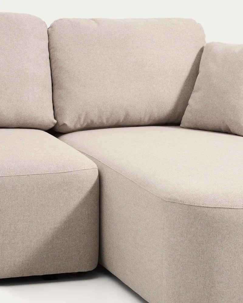 Laira 3-seater sofa bed with right chaise longue in beige chenille 246cm FSC Mix Credit