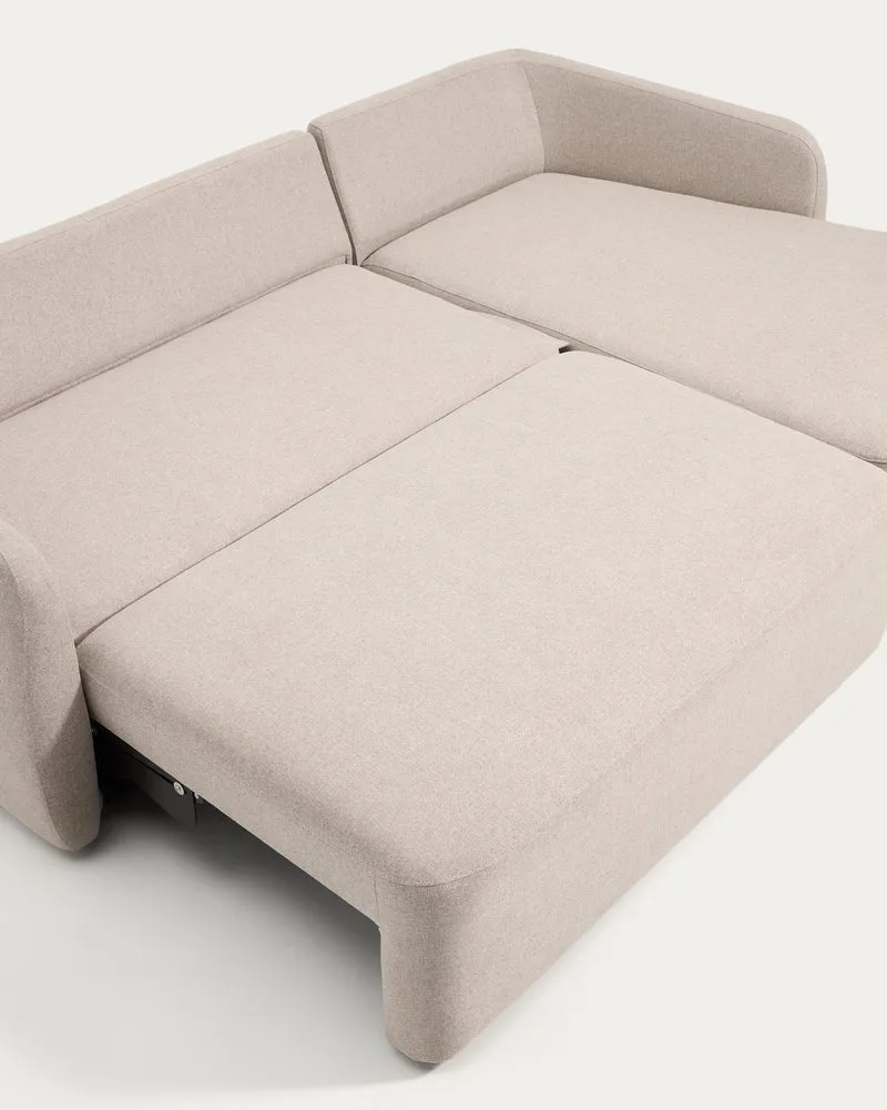 Laira 3-seater sofa bed with right chaise longue in beige chenille 246cm FSC Mix Credit