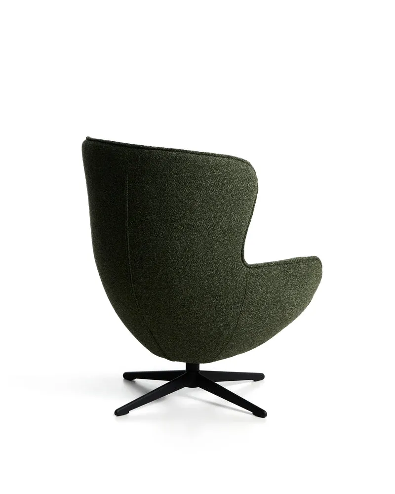 Sorile swivel armchair in dark green chenille and steel with black finish FSC 100%