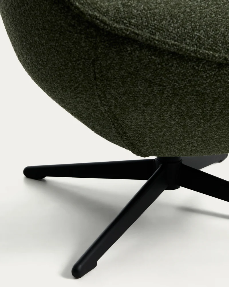 Sorile swivel armchair in dark green chenille and steel with black finish FSC 100%