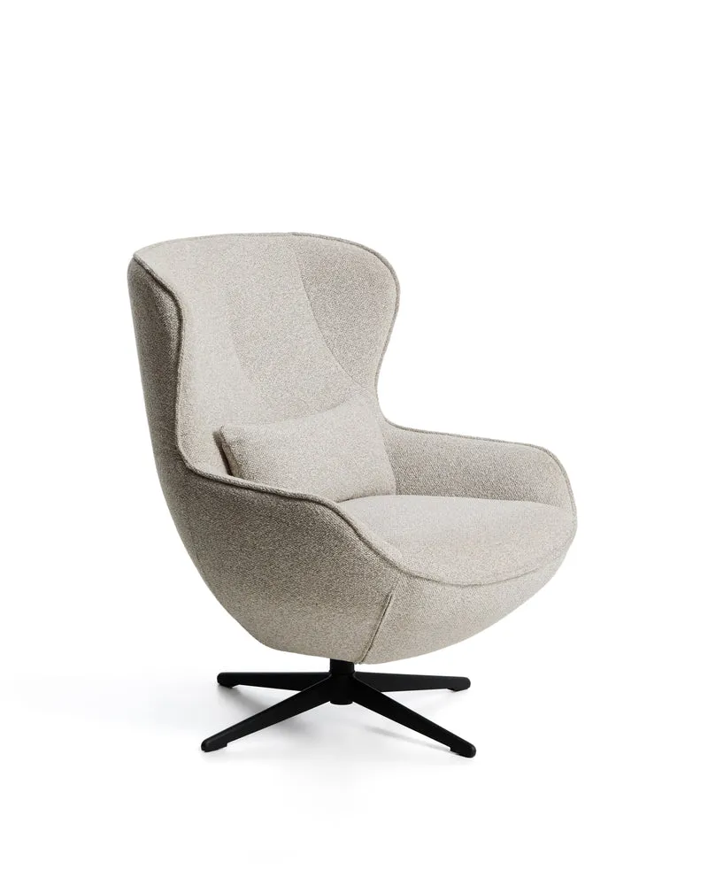 Sorile swivel armchair in beige chenille and steel with black finish FSC 100%