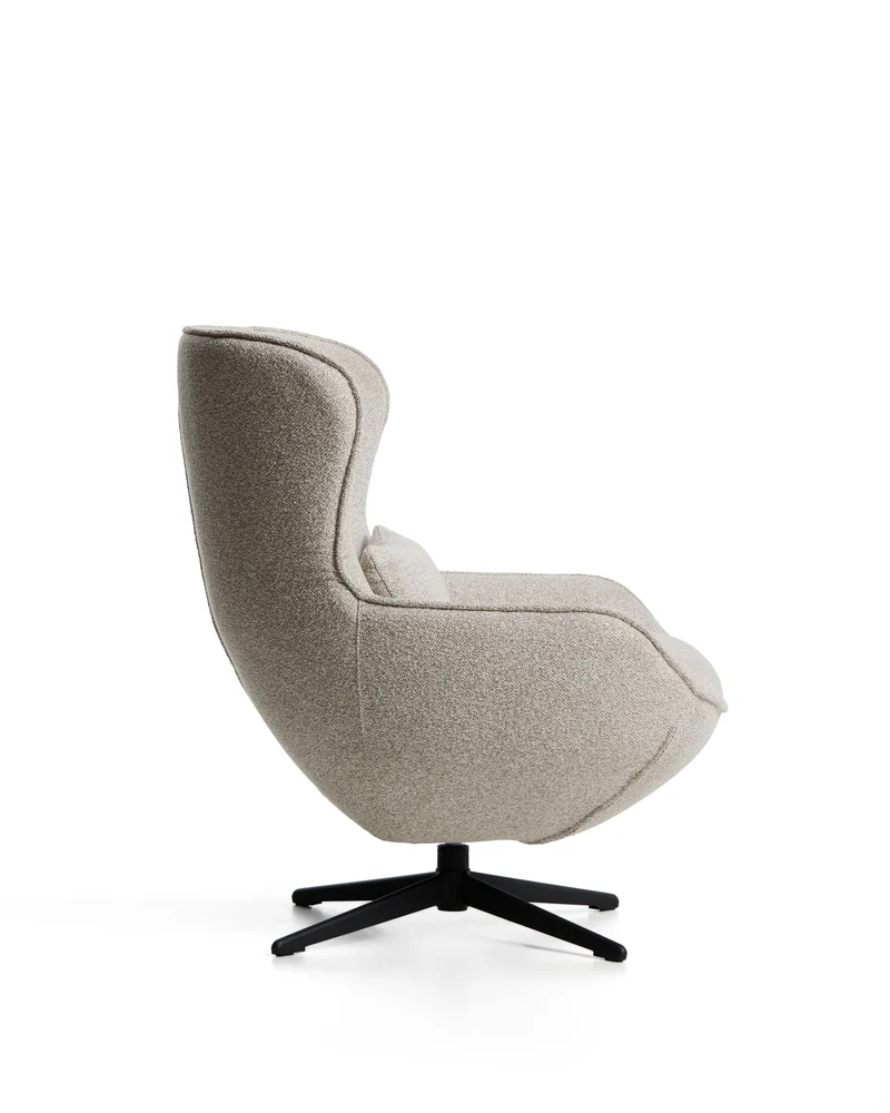 Sorile swivel armchair in beige chenille and steel with black finish FSC 100%