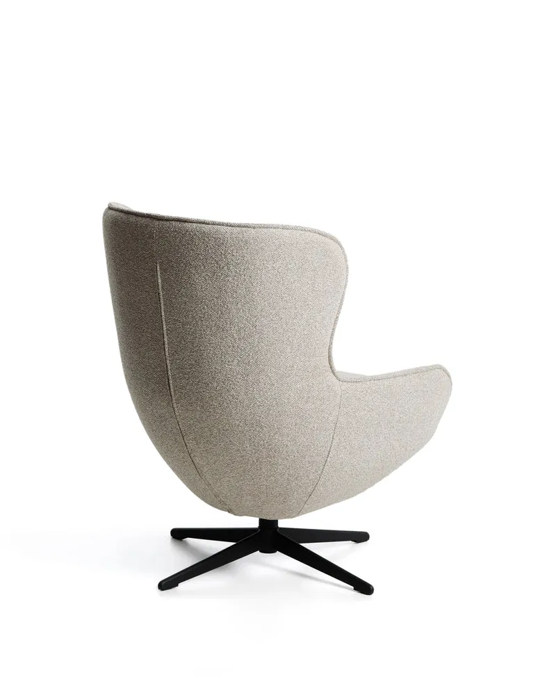 Sorile swivel armchair in beige chenille and steel with black finish FSC 100%