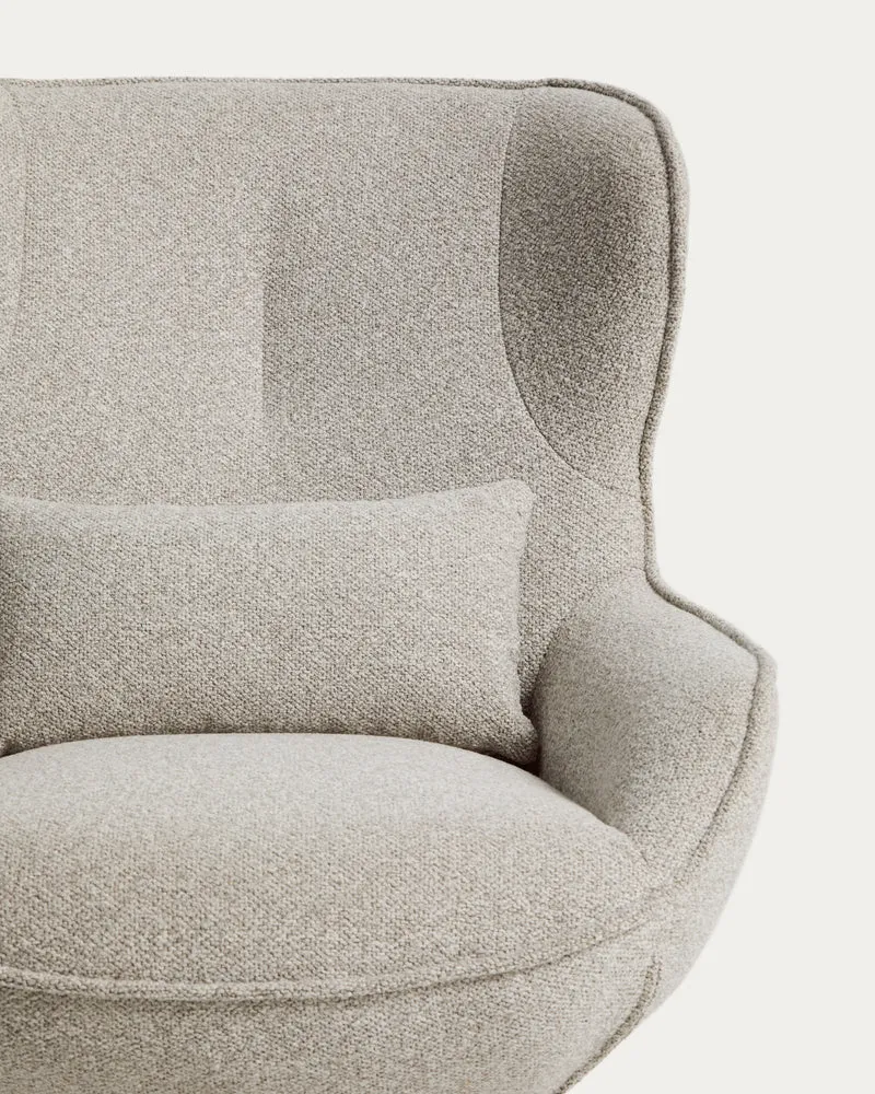 Sorile swivel armchair in beige chenille and steel with black finish FSC 100%