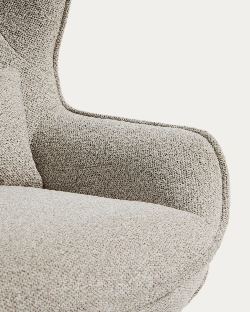 Sorile swivel armchair in beige chenille and steel with black finish FSC 100%