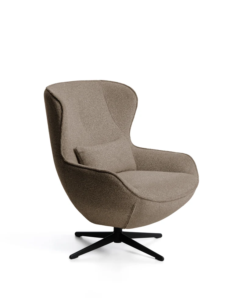 Sorile Swivel Armchair - Brown Chenille & Black Base