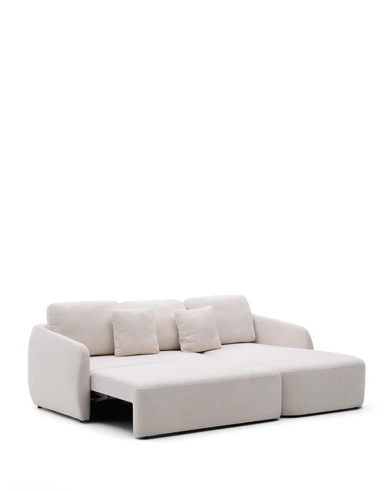 Laira 3-seater sofa bed with right chaise longue in ecru chenille 246cm FSC Mix Credit