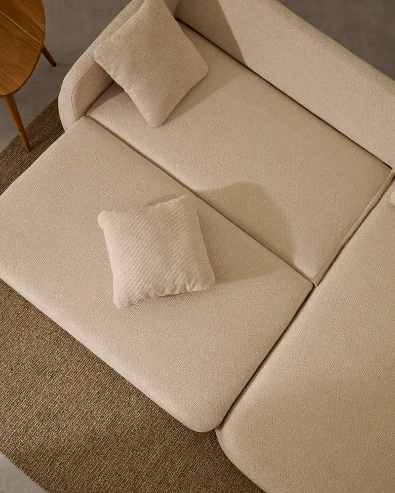 Laira 3-seater sofa bed with right chaise longue in ecru chenille 246cm FSC Mix Credit